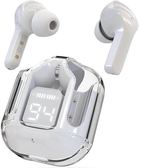UltraPods Max TWS Earbuds Pro Bluetooth | Transparent Design | Fast Charging | 13mm HD Bass Drivers | Built-in Mic | Running, Outdoors, Music Sound (White)
